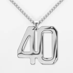 40 Number Pendant with Chain Kids Necklace - Stainless Steel