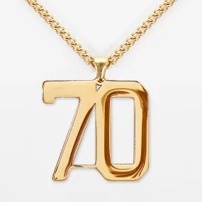 70 Number Pendant with Chain Necklace - Gold Plated Stainless Steel