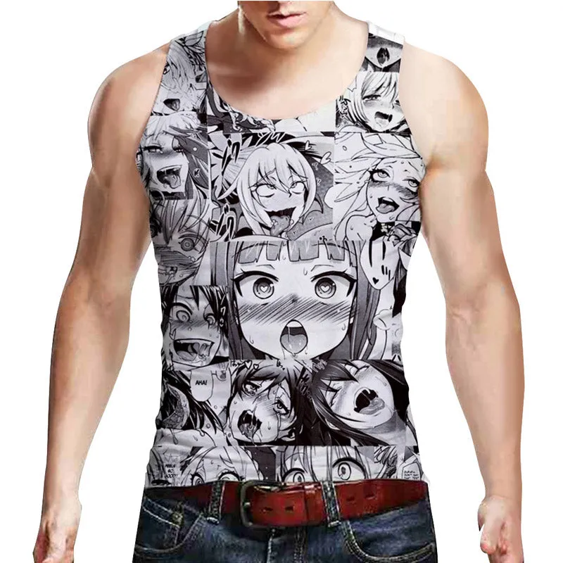 Alisister Ahegao 3D Tank Top Men Colorfully Cartoon Vest Tops Casual Sleeveless Undershirts Bodybuilding Summer Funny Tee Vest